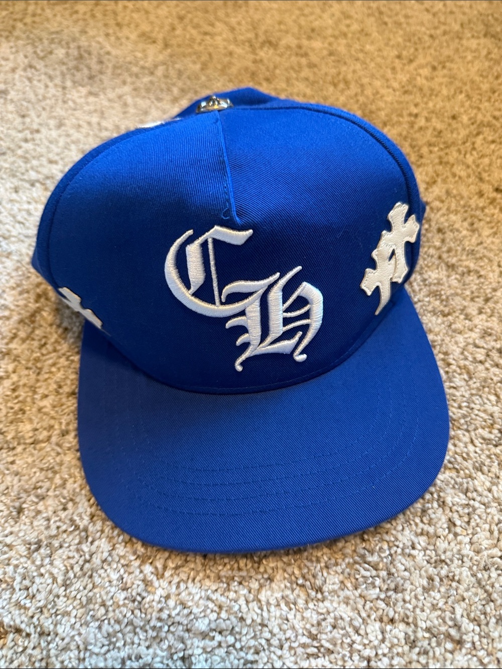 Blue chrome hearts Baseball Cap with Yellow Embroidered CH & Cross Accents